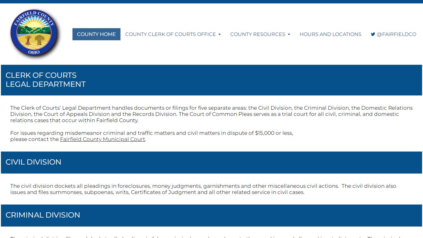 Legal Department - Fairfield County Clerk of Courts, Lancaster, Ohio